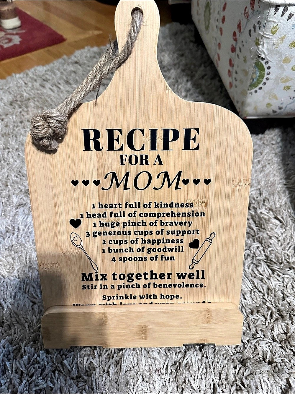Recipe for a Mom Wooden Hanging Sign or recipe book holder